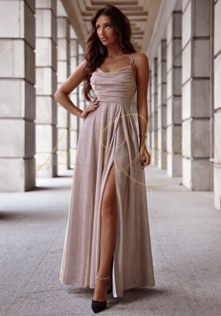 VALERIA sukienka brokatowa z wiązaniem na plecach ZŁOTA