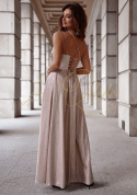 Sukienka brokatowa z wiązaniem na plecach ZŁOTA