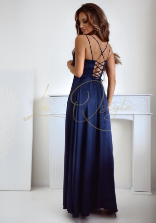 VALERIA sukienka gładka z wiązaniem na plecach GRANATOWA