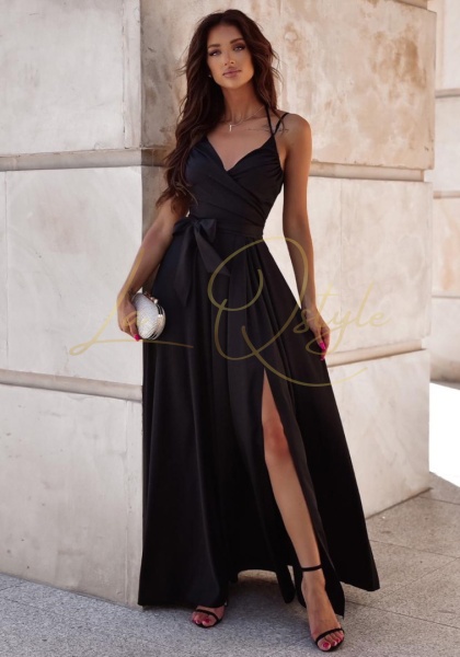 SCARLET sukienka gładka z wiązaniem na szyi CZARNA