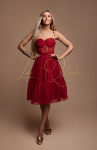 JEANNE sukienka midi rozkloszowana z gorsetem CZERWONA