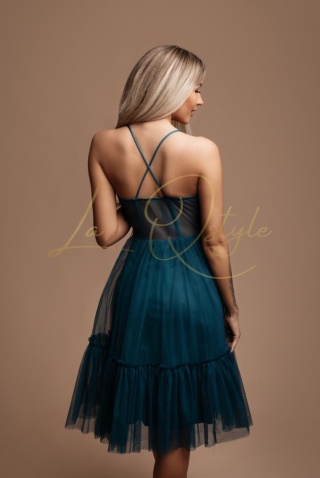 JEANNE sukienka midi rozkloszowana z gorsetem TURKUSOWA