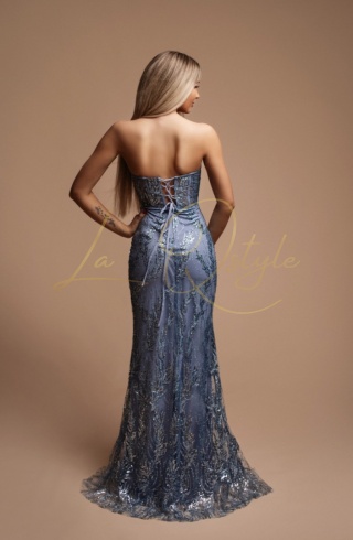 MARISSA sukienka dopasowana brokatowa z gorsetem ZIMNY NIEBIESKI