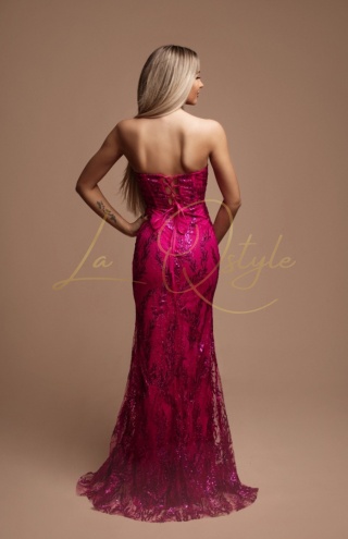 MARISSA sukienka dopasowana brokatowa z gorsetem FUKSJA