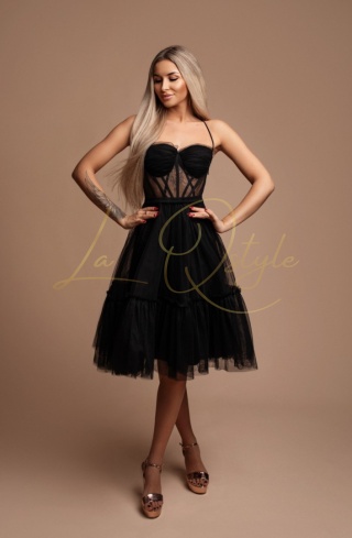 JEANNE sukienka midi rozkloszowana z gorsetem CZARNA