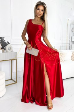 Elegancka satynowa suknia na jedno ramię CZERWONA