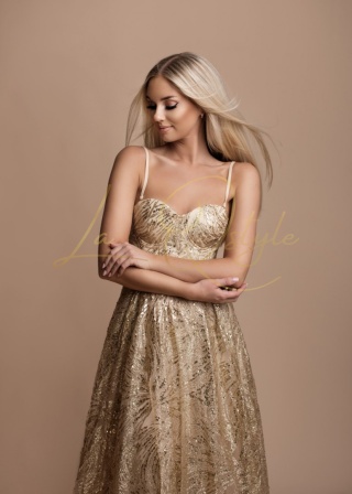 BRITNEY brokatowa sukienka z tiulem i gorsetem księżniczka ZŁOTA