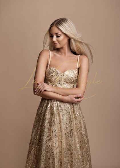 BRITNEY brokatowa sukienka z tiulem i gorsetem księżniczka ZŁOTA