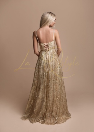 BRITNEY brokatowa sukienka z tiulem i gorsetem księżniczka ZŁOTA