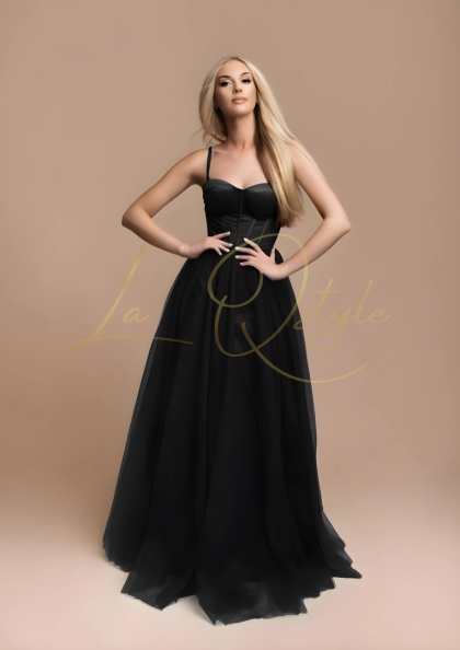 FLORA długa tiulowa sukienka z gorsetem księżniczka CZARNA