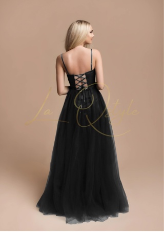 FLORA długa tiulowa sukienka z gorsetem księżniczka CZARNA