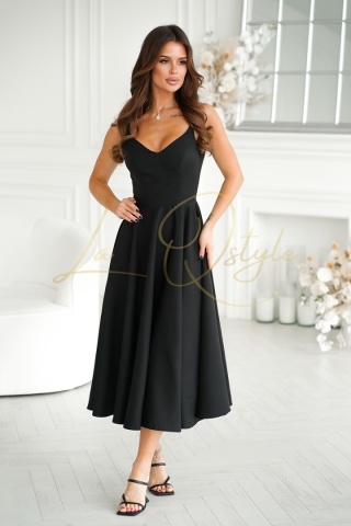 ROZALIA sukienka midi na ramiączkach CZARNA