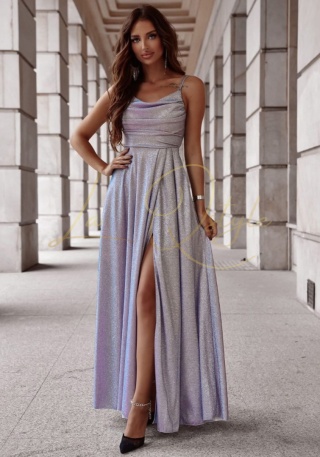 VALERIA sukienka brokatowa z wiązaniem na plecach BŁĘKIT-RÓŻ