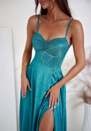 ALEXIA sukienka brokatowa z marszczeniem ZIELONA