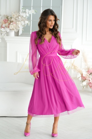 ALIZEE błyszcząca sukienka midi z długim rękawem BISKUPI