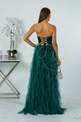 ELEONORA sukienka tiulowa z gorsetem i rozcięciem księżniczka ZIELONA