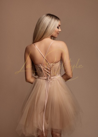 FIONA błyszcząca, tiulowa krótka sukienka z gorsetem ZŁOTA