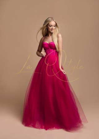 FLORA długa tiulowa sukienka z gorsetem księżniczka FUKSJA