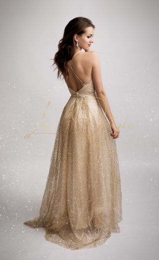 JUSTINE błyszcząca balowa sukienka tiulowa z odkrytymi plecami księżniczka ZŁOTA