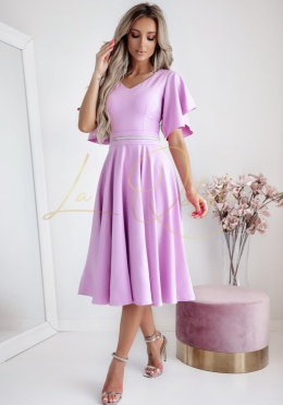 Elegancka klasyczna sukienka midi z falbanami na rękawach LILA
