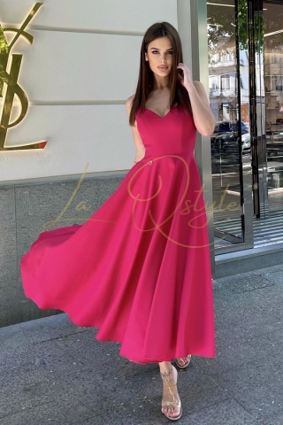 ROZALIA sukienka midi na ramiączkach MALINOWA