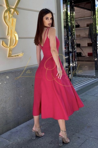 ROZALIA sukienka midi na ramiączkach MALINOWA