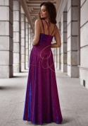 Długa brokatowa sukienka z rozcięciem MULTI FIOLET-GRANATOWY