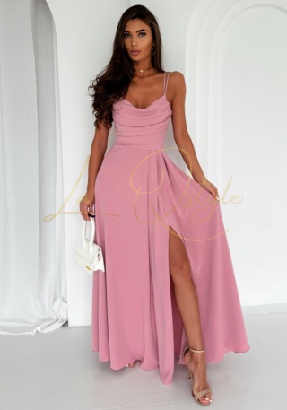 VALERIA sukienka gładka z wiązaniem na plecach PUDROWY RÓŻ