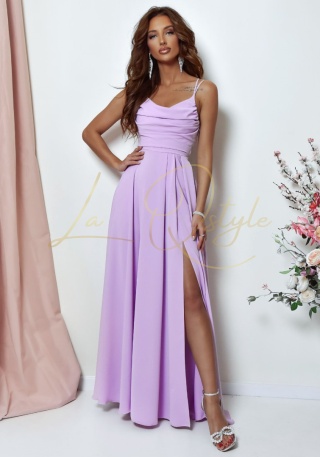 VALERIA sukienka gładka z wiązaniem na plecach LILA