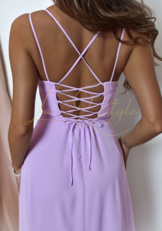 VALERIA sukienka gładka z wiązaniem na plecach LILA
