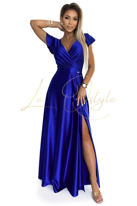 Satynowa długa suknia z dekoltem CHABROWA