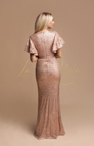 ADRIANNE długa cekinowa sukienka rybka z krótkim rękawem ZŁOTA