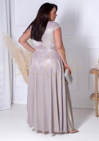 AMANDA sukienka brokatowa z rękawem LILA-SZAMPAN