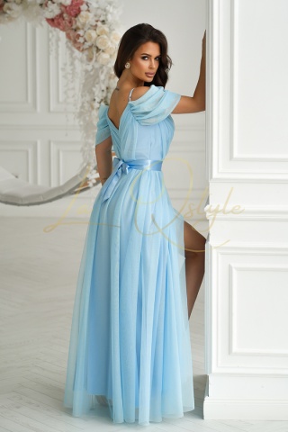 DAISY długa tiulowa sukienka w stylu hiszpańskim BŁĘKITNA