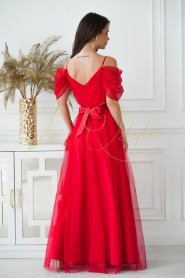 Długa tiulowa sukienka w stylu hiszpańskim CZERWONA
