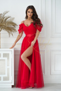 Długa tiulowa sukienka w stylu hiszpańskim CZERWONA