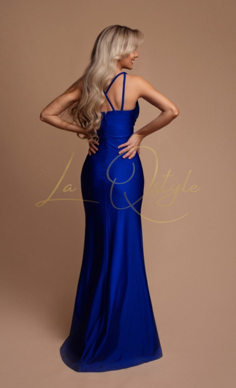 Dopasowana satynowa sukienka z podwójnymi ramiączkami CHABROWA