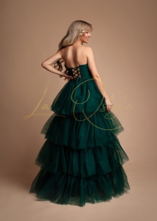 JESSIE tiulowa sukienka z gorsetem i krótkim przodem księżniczka BUTELKOWA ZIELEŃ