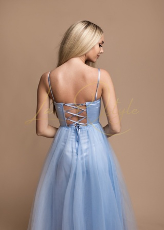 FLORA długa tiulowa sukienka z gorsetem księżniczka BŁĘKITNA