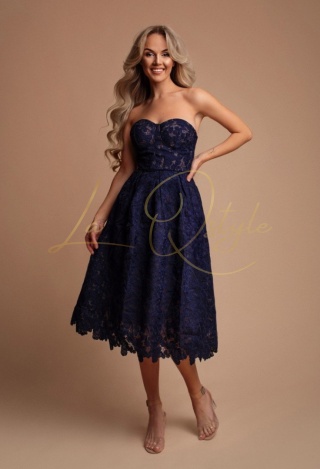 SALMA koronkowa sukienka midi z gorsetem GRANATOWA