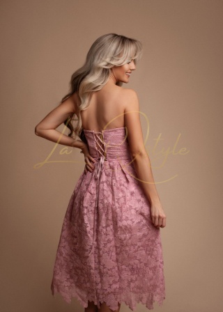 SALMA koronkowa sukienka midi z gorsetem PUDROWY RÓŻ