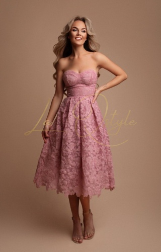 SALMA koronkowa sukienka midi z gorsetem PUDROWY RÓŻ