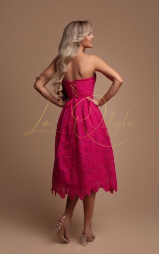 SALMA koronkowa sukienka midi z gorsetem FUKSJA