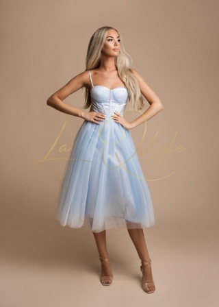 SIMONE tiulowa sukienka midi z gorsetem BŁĘKITNA