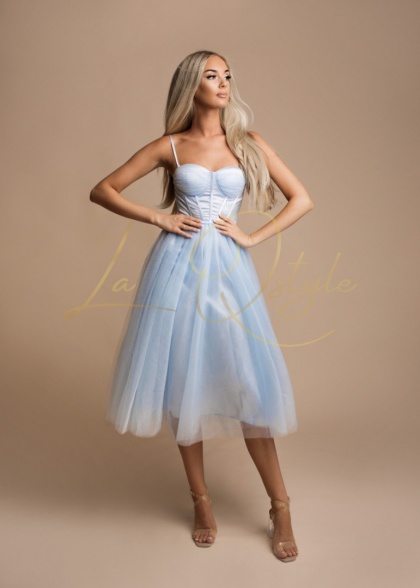 SIMONE tiulowa sukienka midi z gorsetem BŁĘKITNA