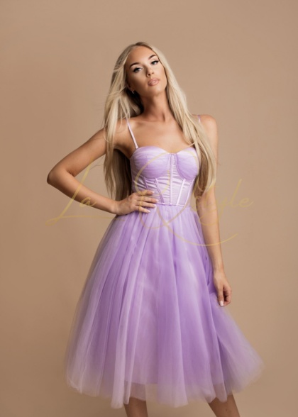 SIMONE tiulowa sukienka midi z gorsetem LILA