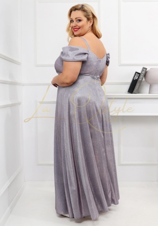 VALENTINA sukienka brokatowa z hiszpańskim dekoltem JASNY FIOLET PLUS