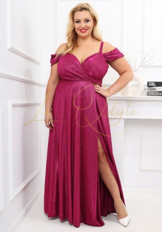 VALENTINA sukienka brokatowa z hiszpańskim dekoltem AMARANT PLUS