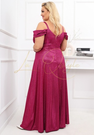 VALENTINA sukienka brokatowa z hiszpańskim dekoltem AMARANT PLUS