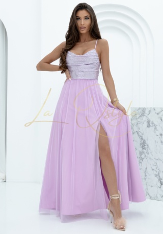 ARIEL tiulowa sukienka z cekinami i z wiązaniem na plecach LILA